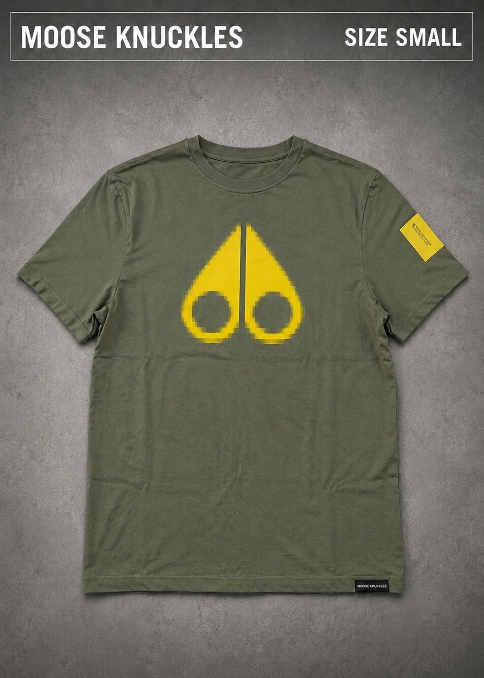 Moose Knuckles Olive Green Pixel Logo Graphic Tee Men’s Small